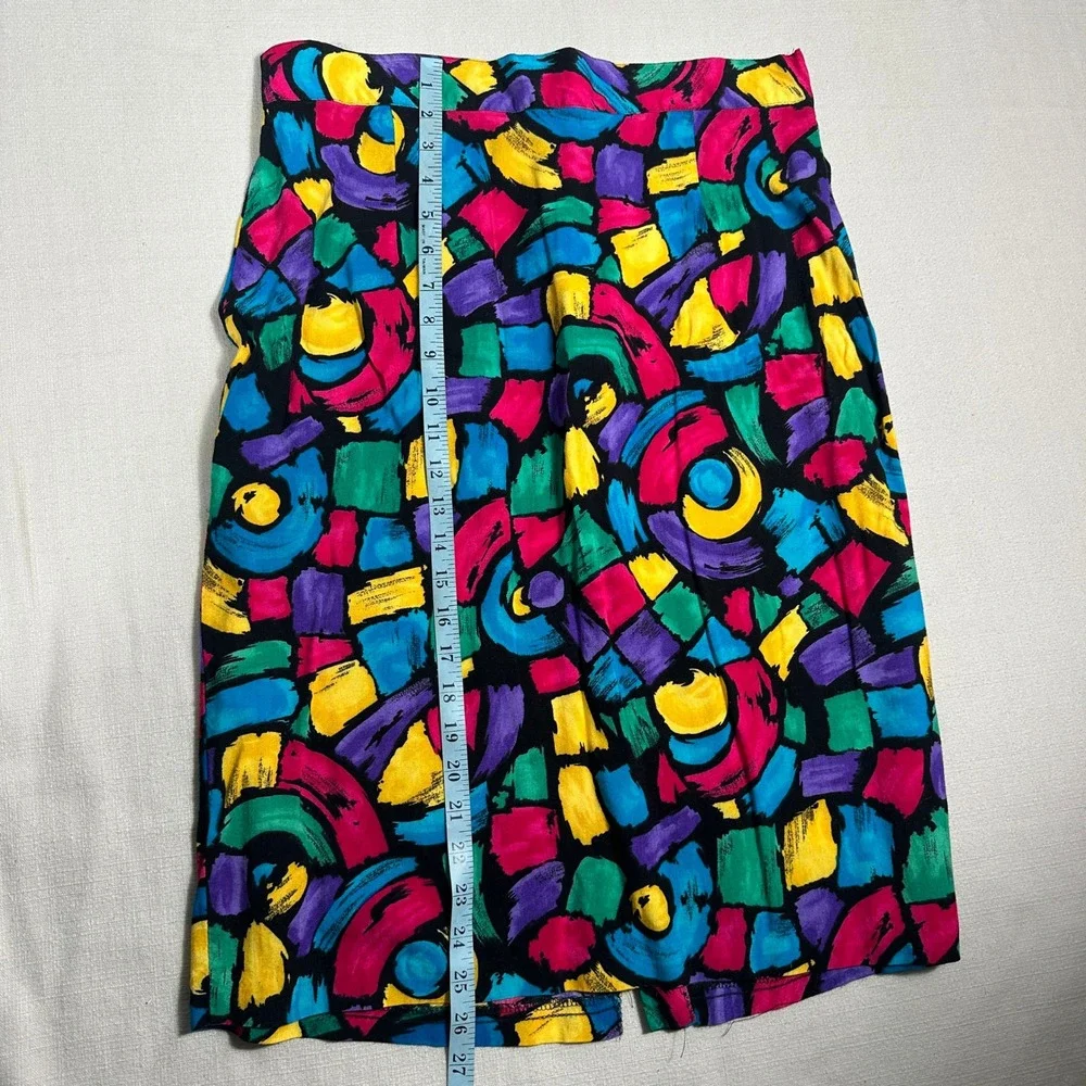 VTG Maggie Lawrence Skirt Womens 10 Multicolor Abstract Midi USA